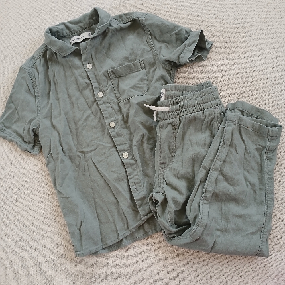 a&f ♡ linen blend 2 piece matching outfit green abercrombie and fitch beach